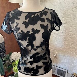 Meadow Rue Black Fitted Sequin Blouse